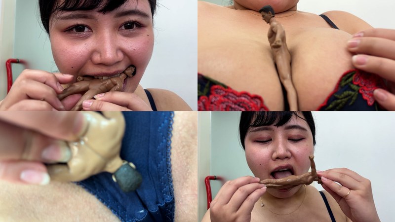 みのりちゃんがM男人形を唾液たっぷり舐めまわす